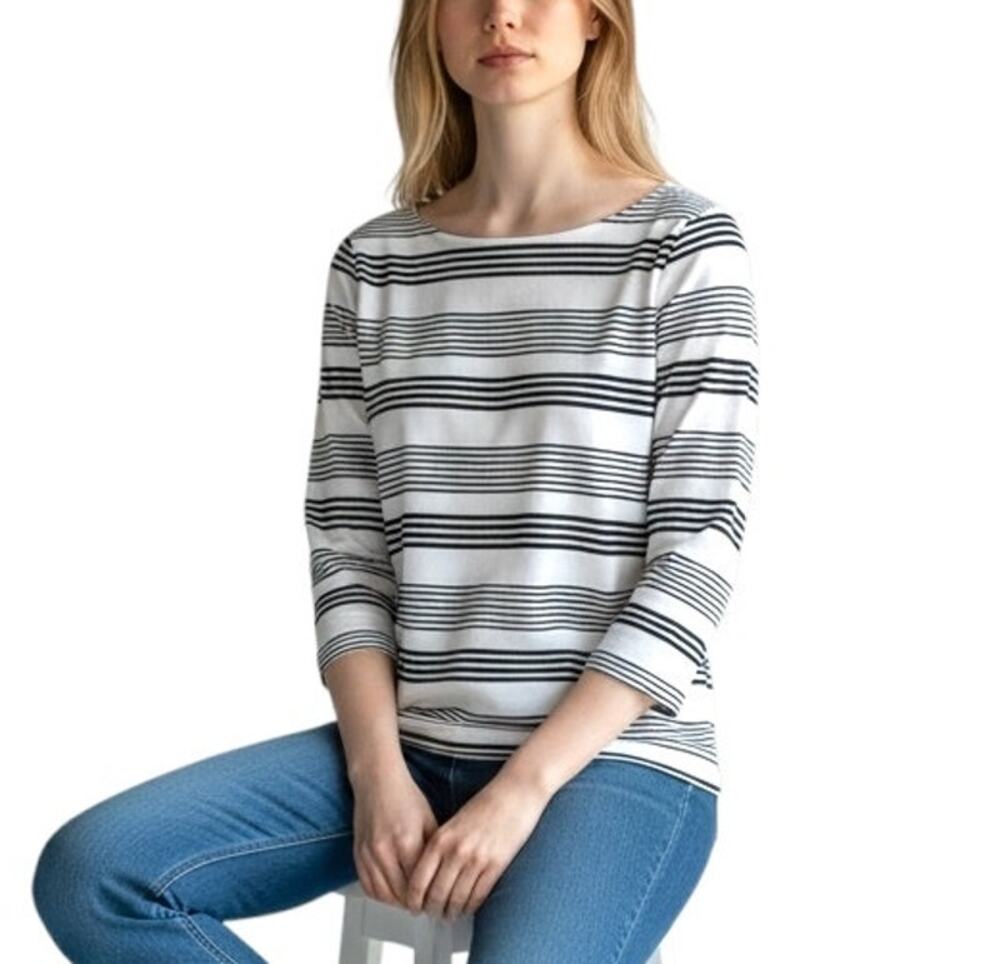 Madewell blouse women's small striped 3/4 sleeve boatneck ponte nautical